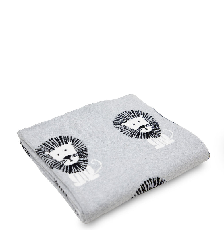 Gray Lion Knitted Baby Blanket