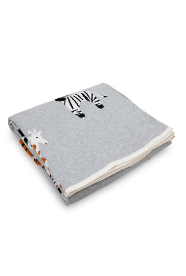 Animals Light Gray Knitted Baby Blanket