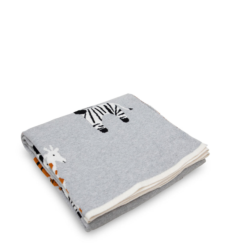 Animals Light Gray Knitted Baby Blanket