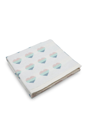 Light Gray Heart Pattern Knitted Baby Blanket