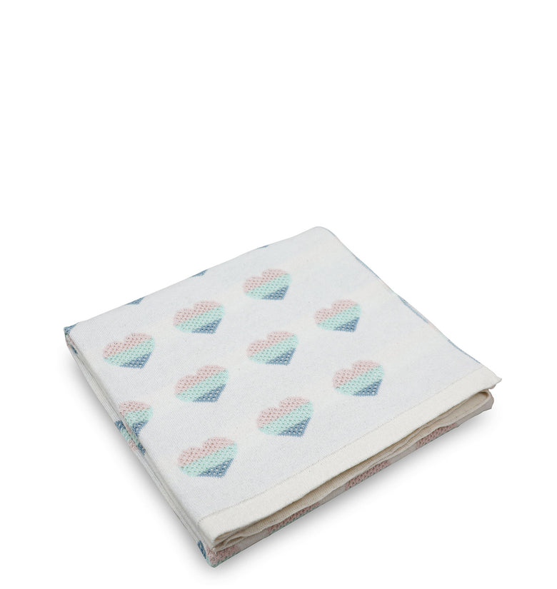 Light Gray Heart Pattern Knitted Baby Blanket