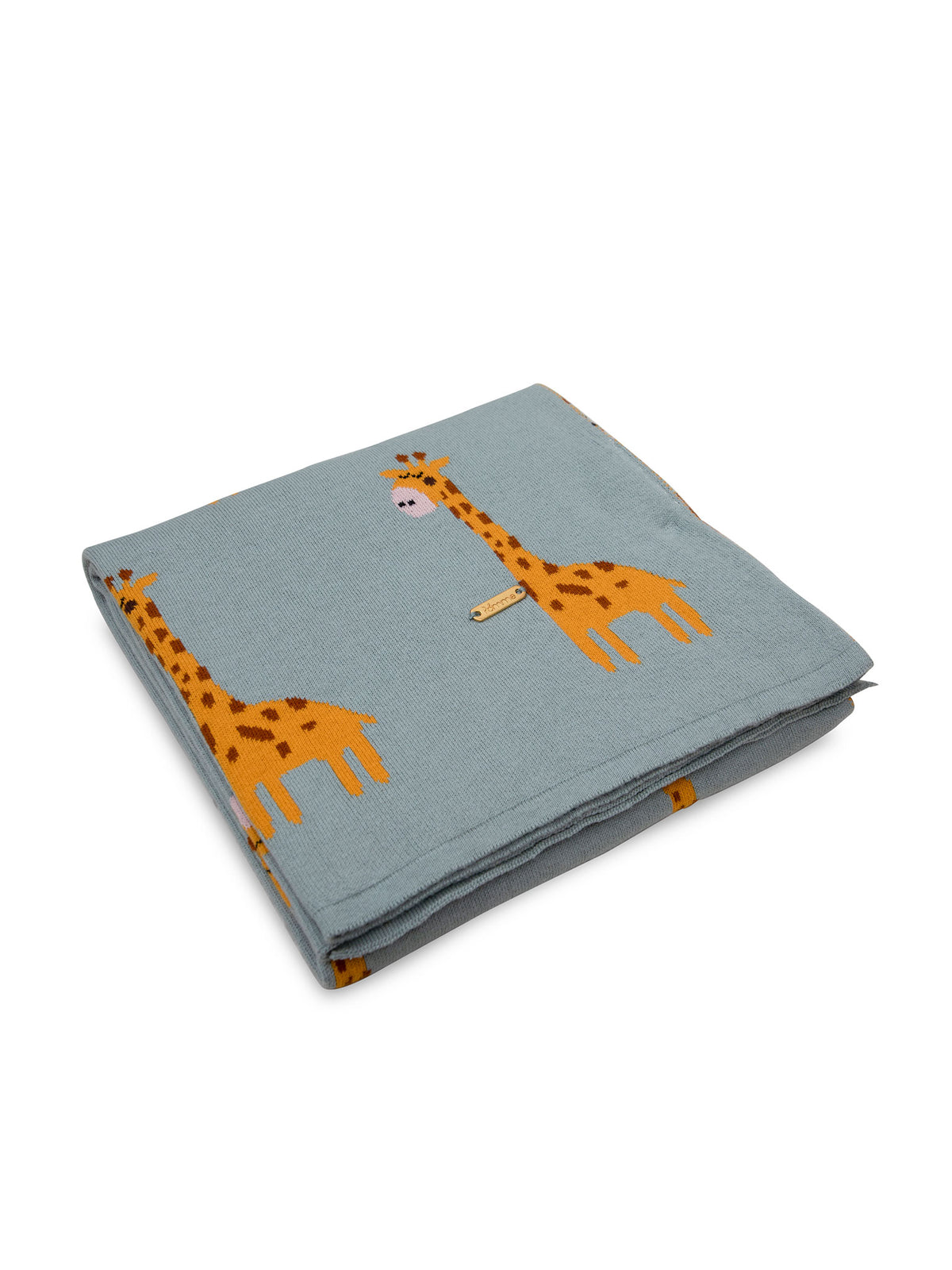 Pomme Cotton Knitted Sky Meadow Giraffe Baby Blanket (Dusty Blue)