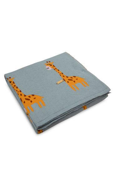 Gray Giraffe Pattern Knitted Baby Blanket
