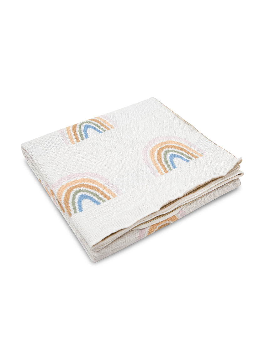 Off white Rainbow Pattern Knitted Baby Blanket