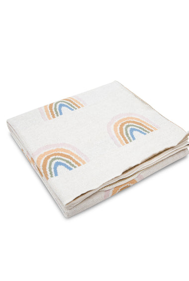 Off white Rainbow Pattern Knitted Baby Blanket
