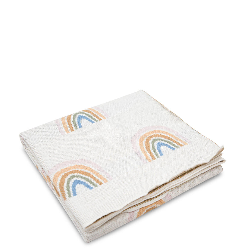 Off white Rainbow Pattern Knitted Baby Blanket