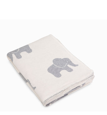 Off white Elephant Pattern Knitted Baby Blanket
