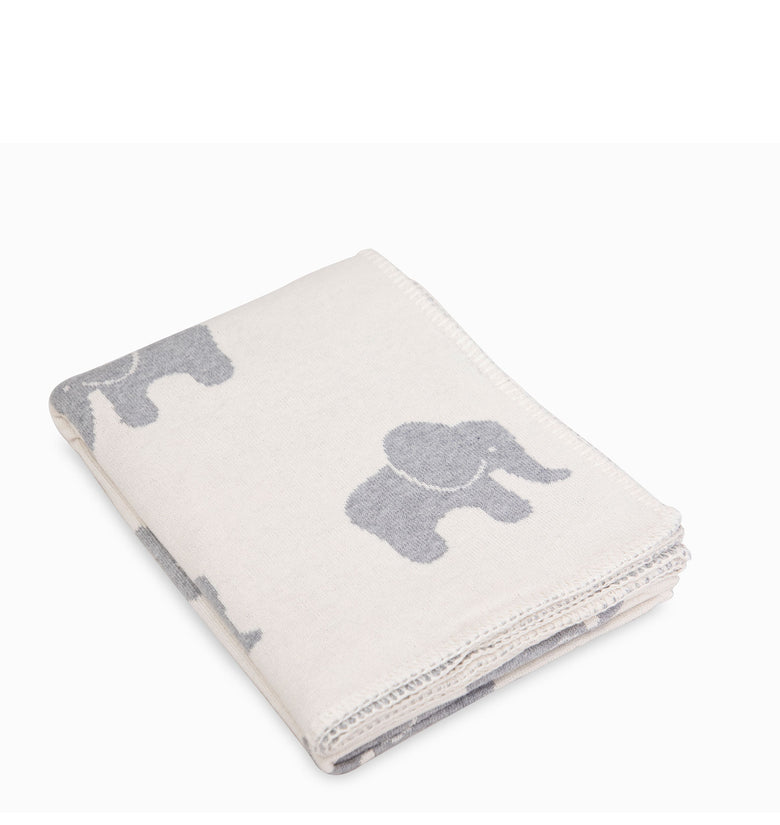 Off white Elephant Pattern Knitted Baby Blanket