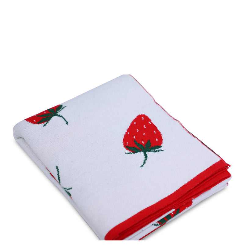 Strawberry Pattern Knitted Baby Blanket