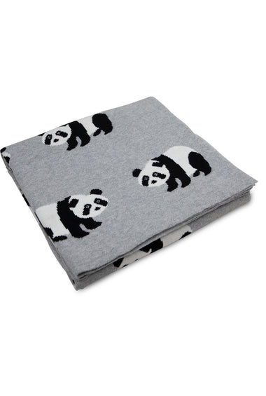 Gray Panda Pattern Knitted Baby Blanket