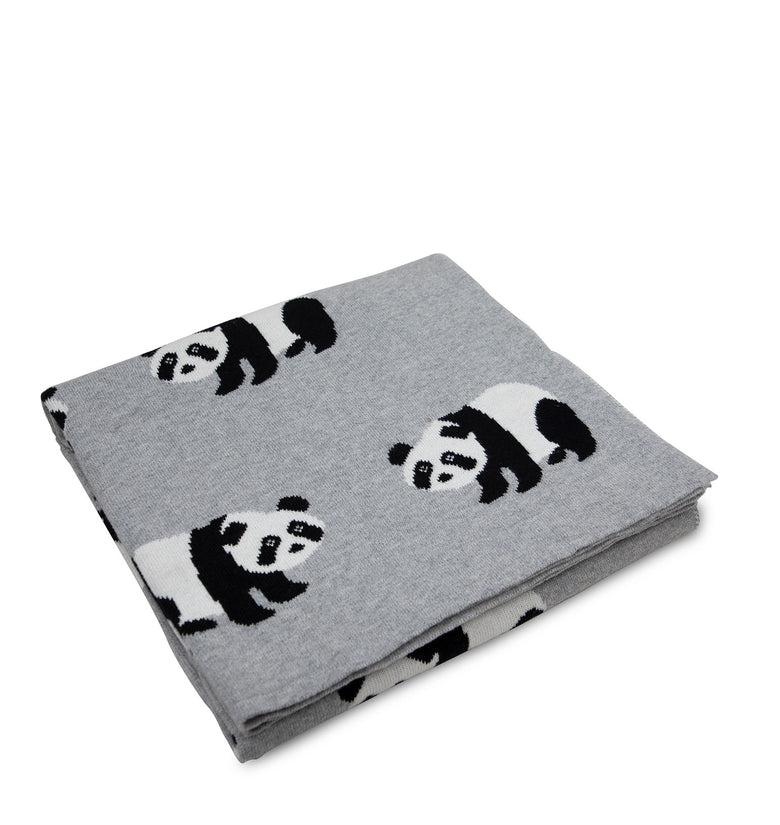 Gray Panda Pattern Knitted Baby Blanket