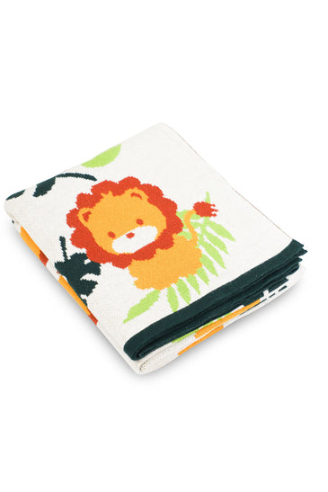 White Colorful Pattern Knitted Baby Blanket