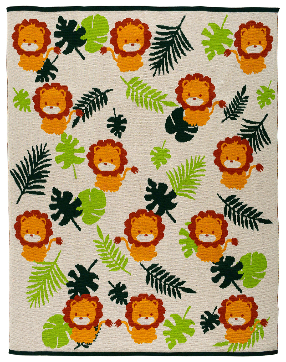 Pomme Cotton Knitted Lion In The Wild Baby Blanket (Ivory)