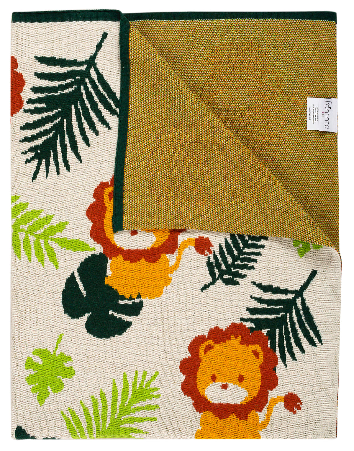 Pomme Cotton Knitted Lion In The Wild Baby Blanket (Ivory)