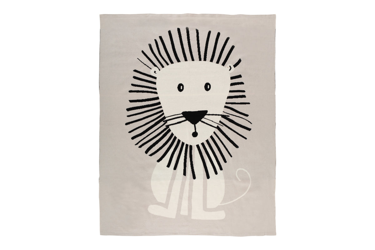Pomme Cotton Knitted Big Roar Lion Reversible Baby Blanket (Grey Melange & Ivory)
