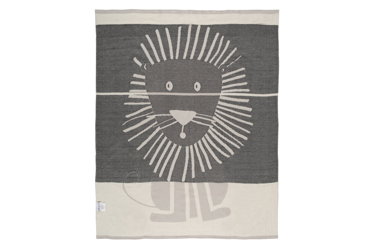 Pomme Cotton Knitted Big Roar Lion Reversible Baby Blanket (Grey Melange & Ivory)