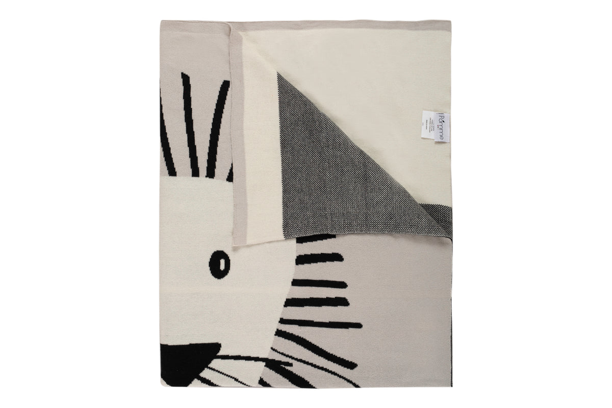 Pomme Cotton Knitted Big Roar Lion Reversible Baby Blanket (Grey Melange & Ivory)
