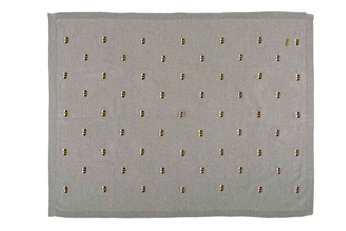 Pomme Cotton Knitted Buzzing Bees Baby Blanket (Grey Melange)