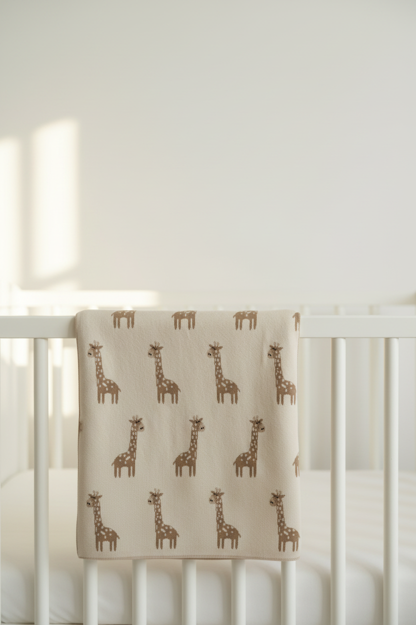 Pomme Cotton Knitted Little Giraffe Baby Blanket (Ivory & Tanin)