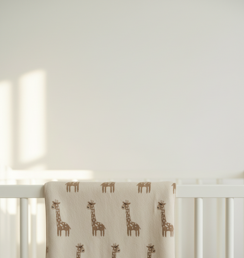 Pomme Cotton Knitted Little Giraffe Baby Blanket (Ivory & Tanin)