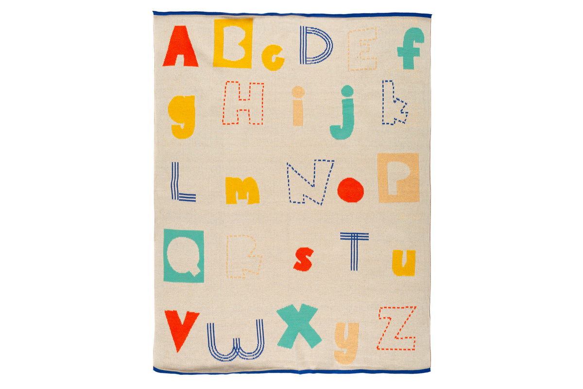 Pomme Cotton Knitted A to Z Playful Alphabet Baby Blanket