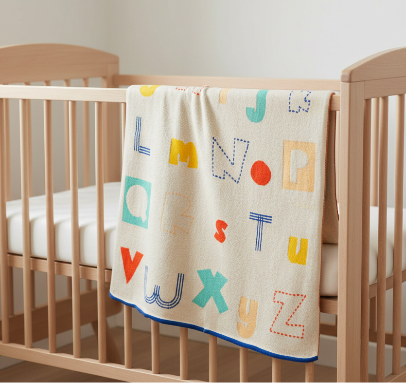 Pomme Cotton Knitted A to Z Playful Alphabet Baby Blanket