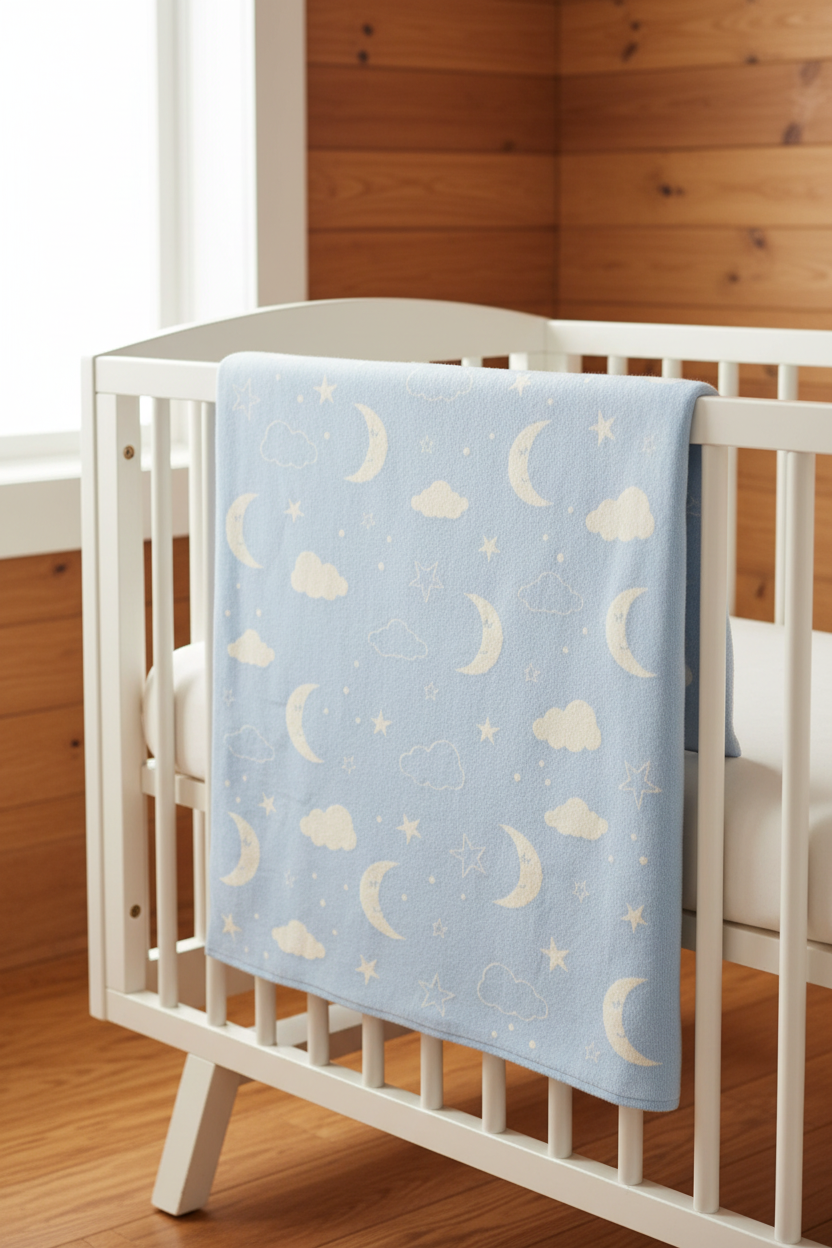 Pomme Cotton Knitted Moonlit Sky Baby Blanket (Baby Blue)