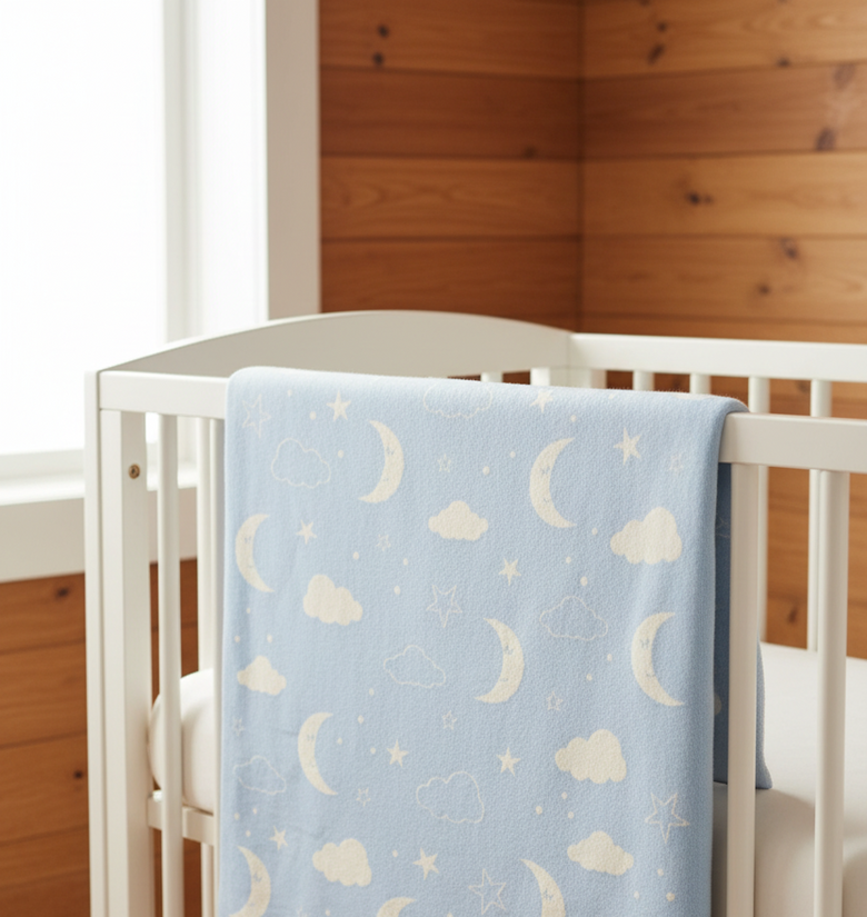 Pomme Cotton Knitted Moonlit Sky Baby Blanket (Baby Blue)