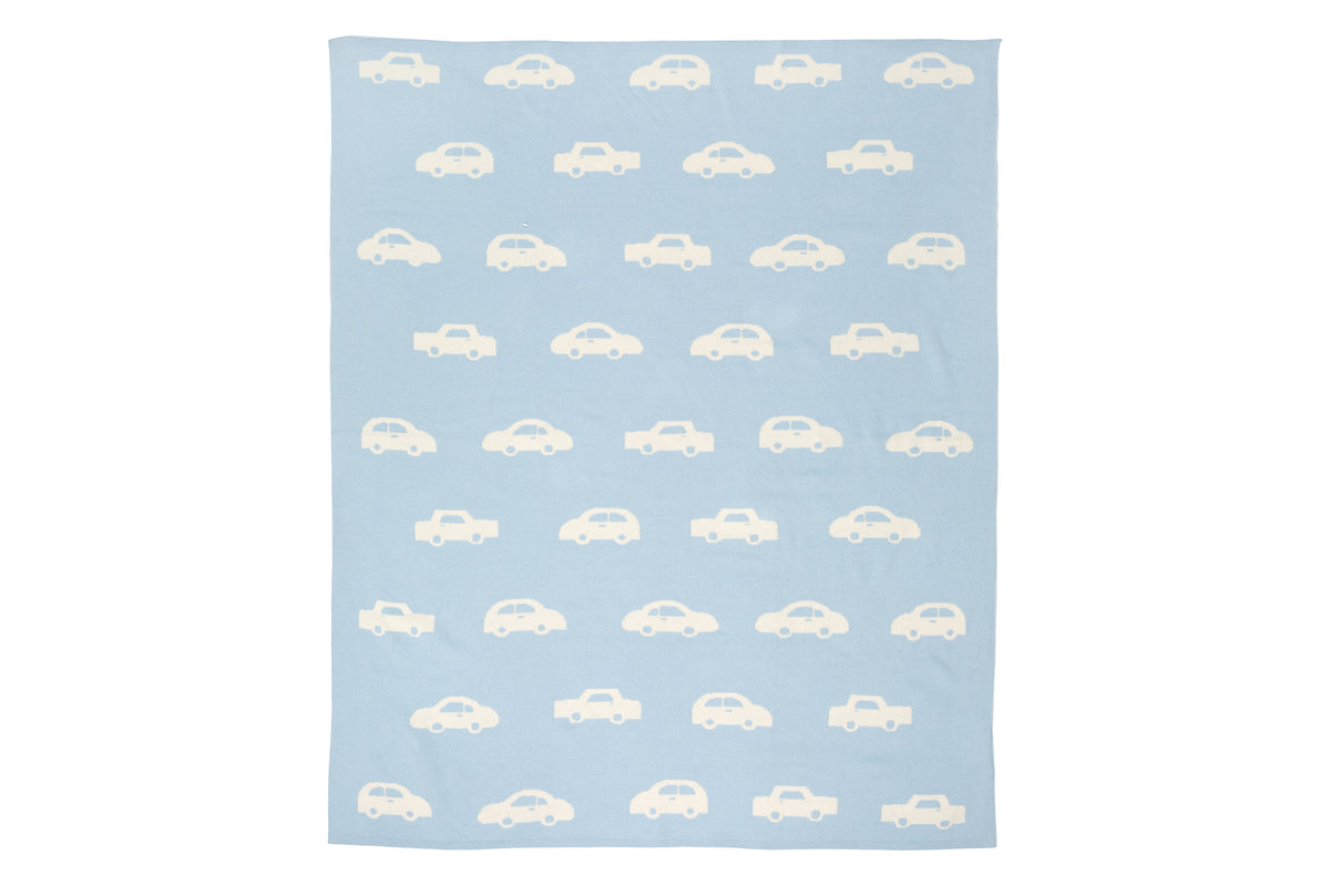 Pomme Cotton Knitted Little Cars Reversible Baby Blanket (Baby Blue)