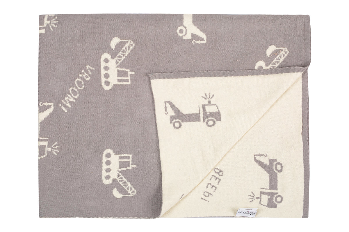 Pomme Cotton Knitted Little Builders Baby Blanket (Grey Melange)