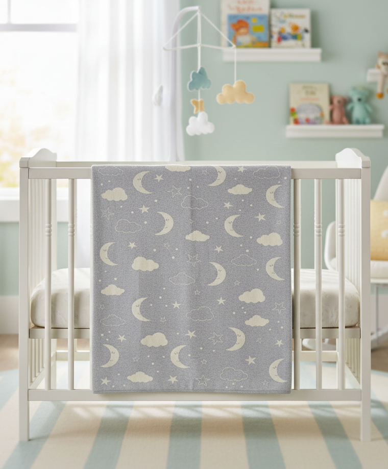 Pomme Cotton Knitted Moonlit Sky Baby Blanket (Light Grey)