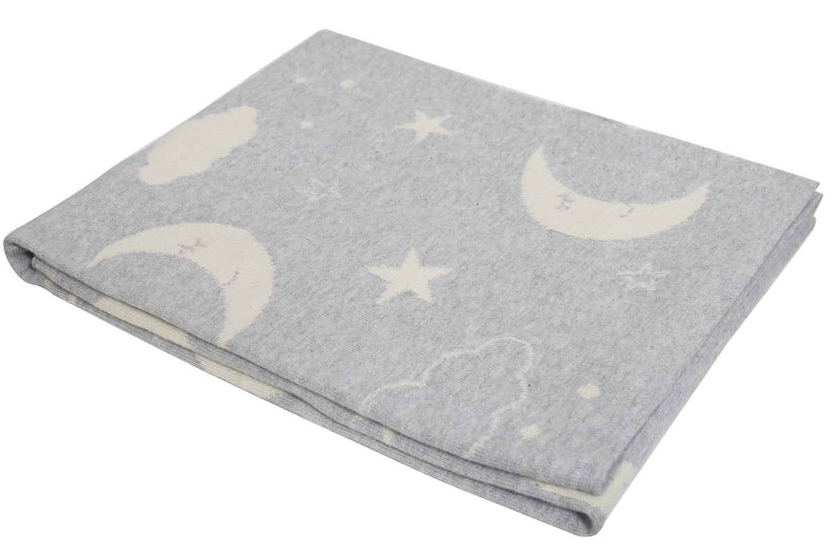 Pomme Cotton Knitted Moonlit Sky Baby Blanket (Light Grey)