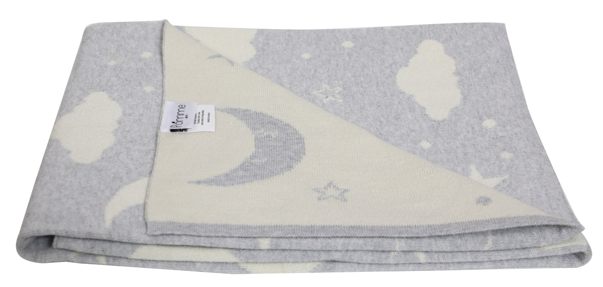 Pomme Cotton Knitted Moonlit Sky Baby Blanket (Light Grey)