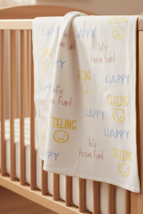 Pomme Cotton Knitted Happy Doodles Baby Blanket (Ivory)