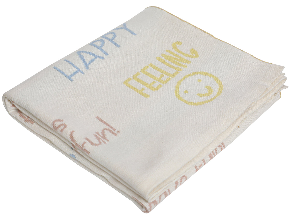 Pomme Cotton Knitted Happy Doodles Baby Blanket (Ivory)