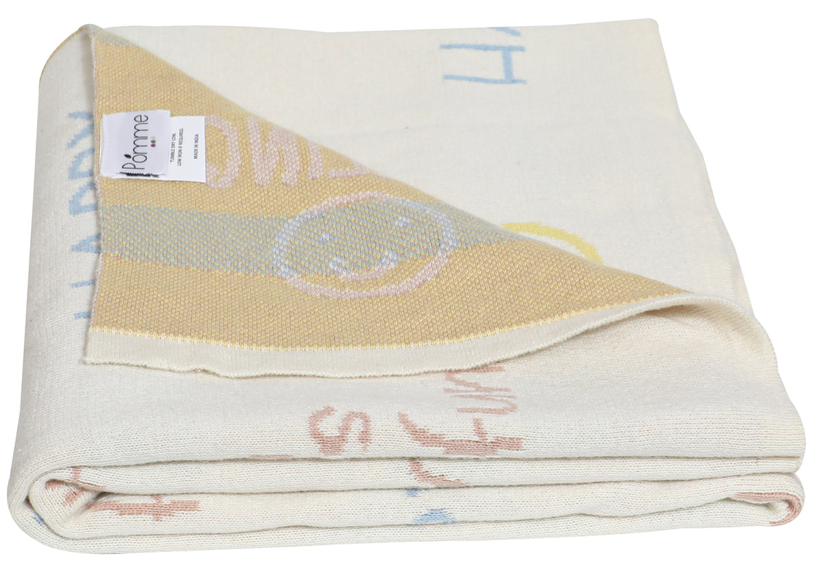 Pomme Cotton Knitted Happy Doodles Baby Blanket (Ivory)