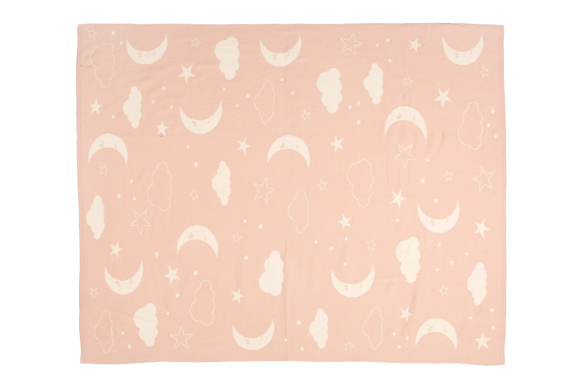 Pomme Cotton Knitted Moonlit Sky Baby Blanket (Vert Pink)