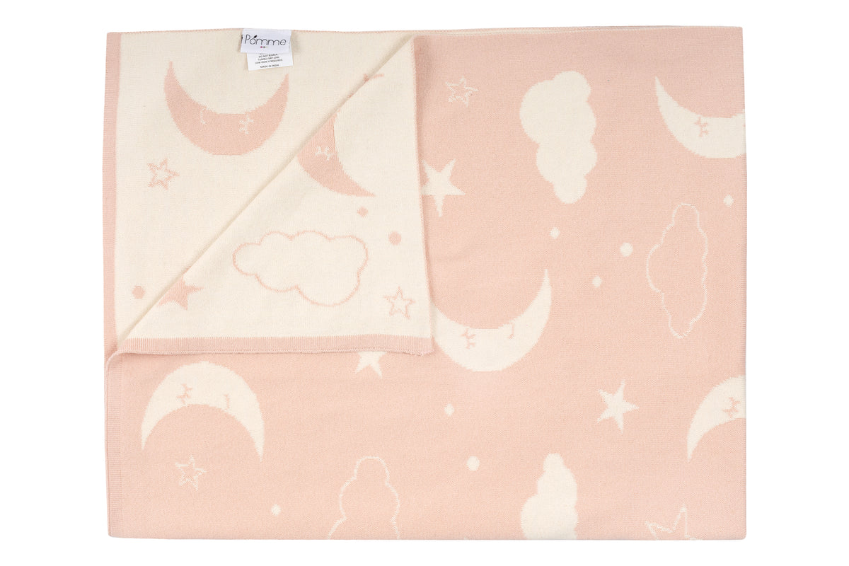 Pomme Cotton Knitted Moonlit Sky Baby Blanket (Vert Pink)