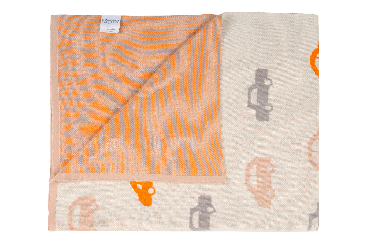 Pomme Cotton Knitted Colorful Little Cars Baby Blanket