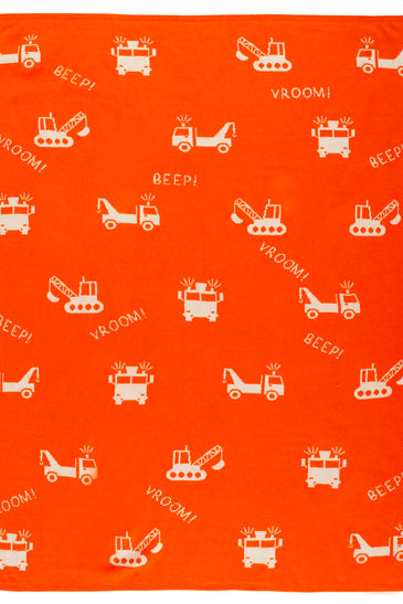 Kids Blanket With Cute Construction Vehicle Pattern