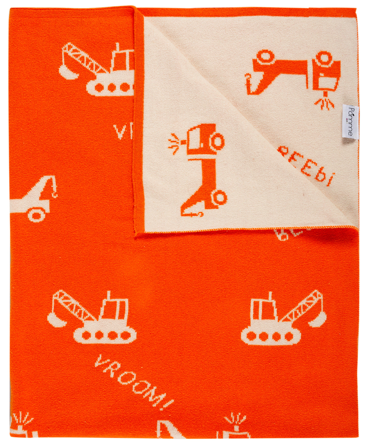 Pomme Cotton Knitted Little Builders Baby Blanket (Pale Orange)