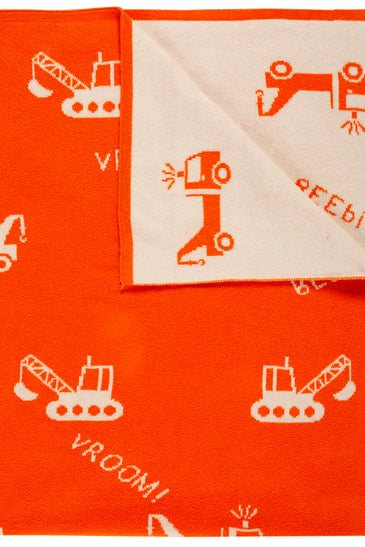 Kids Blanket With Cute Construction Vehicle Pattern