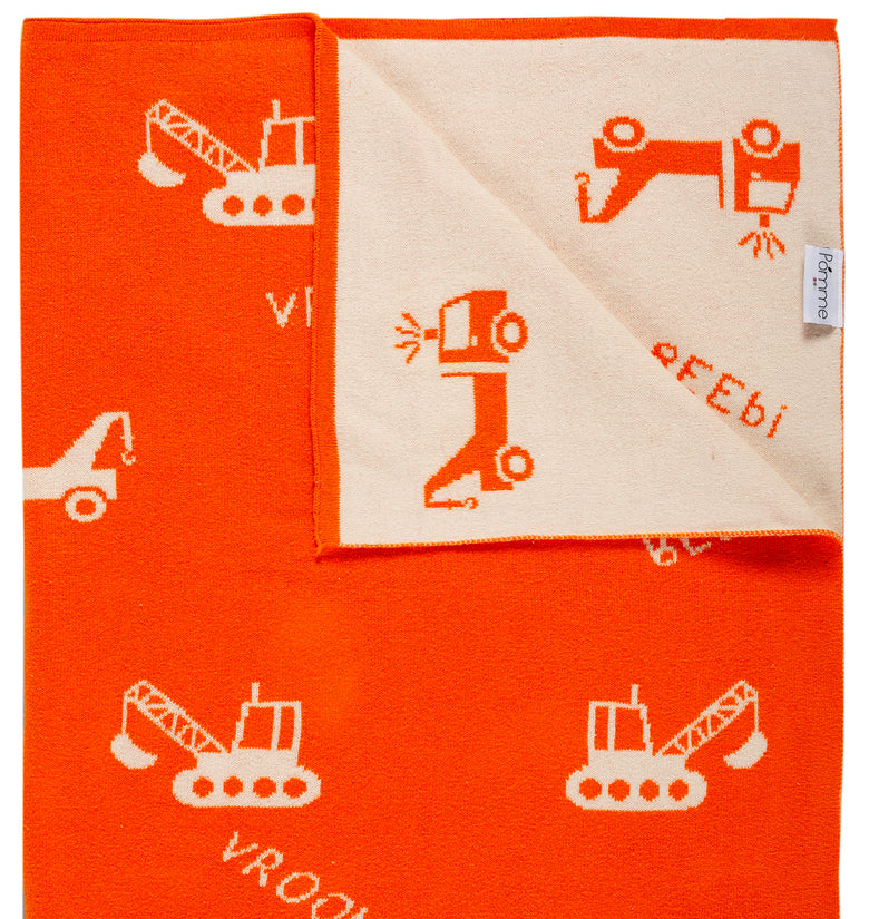Kids Blanket With Cute Construction Vehicle Pattern