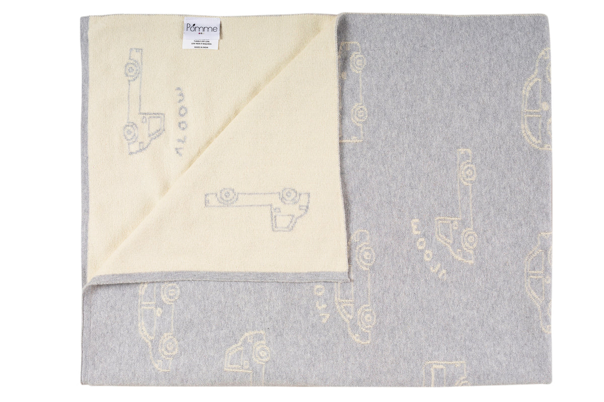 Pomme Cotton Knitted Vroom Vroom Baby Blanket (Grey & Ivory)