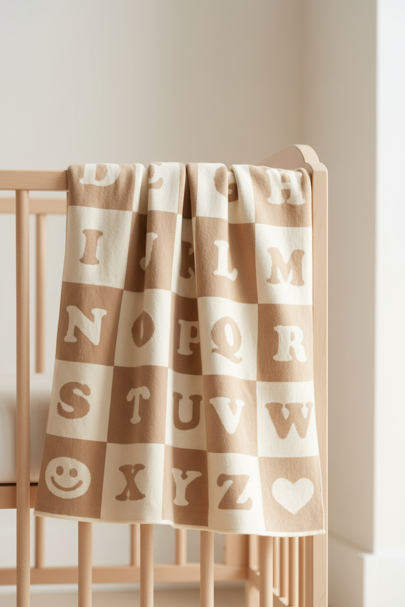 Pomme ABC Knit Baby Blanket (Light Khaki)