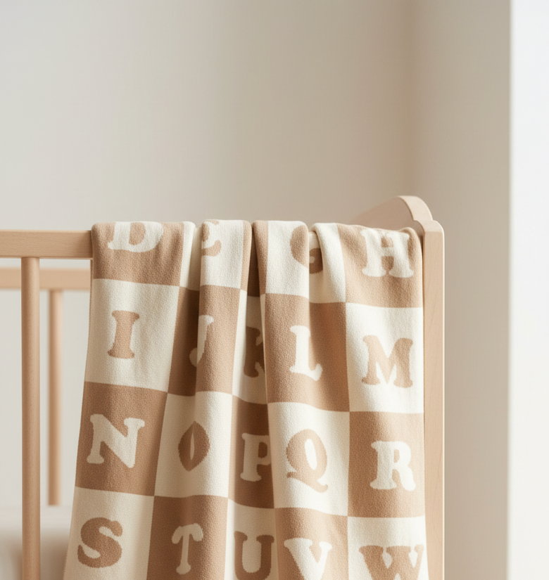 Pomme ABC Knit Baby Blanket (Light Khaki)