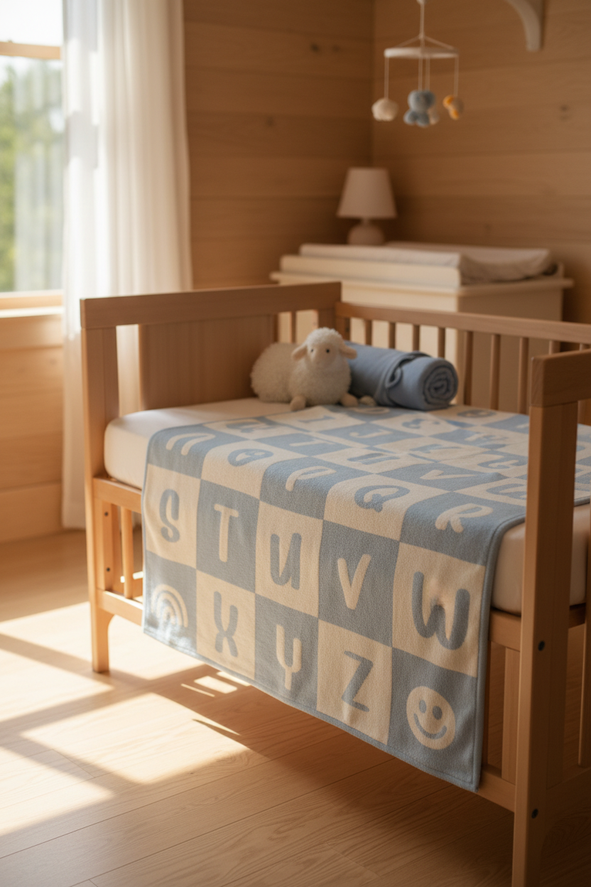 Pomme ABC Knit Baby Blanket (Mineral Blue)