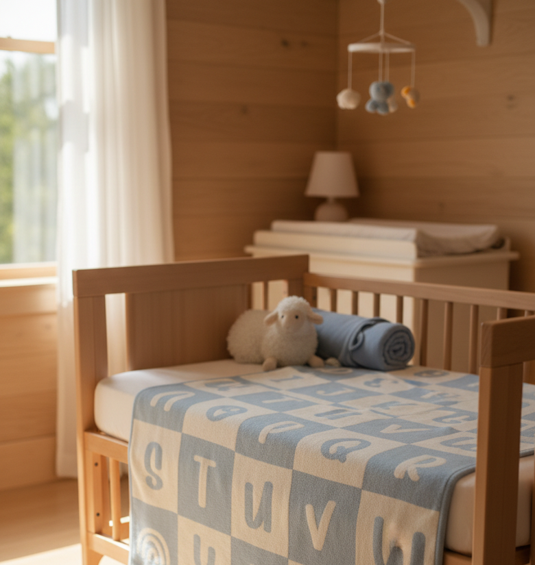 Pomme ABC Knit Baby Blanket (Mineral Blue)