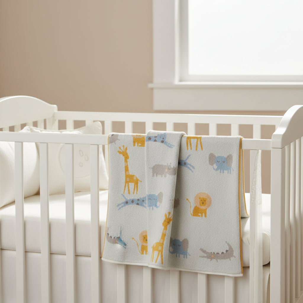 Pomme Cotton Knitted Cute Safari Baby Blanket