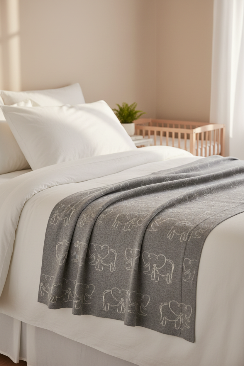 Pomme Knitted Gentle Elephant Reversible Baby Blanket (Grey)